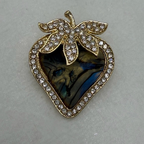 Gold and Blue Gemstone Strawberry Brooch - Picture 2 of 3